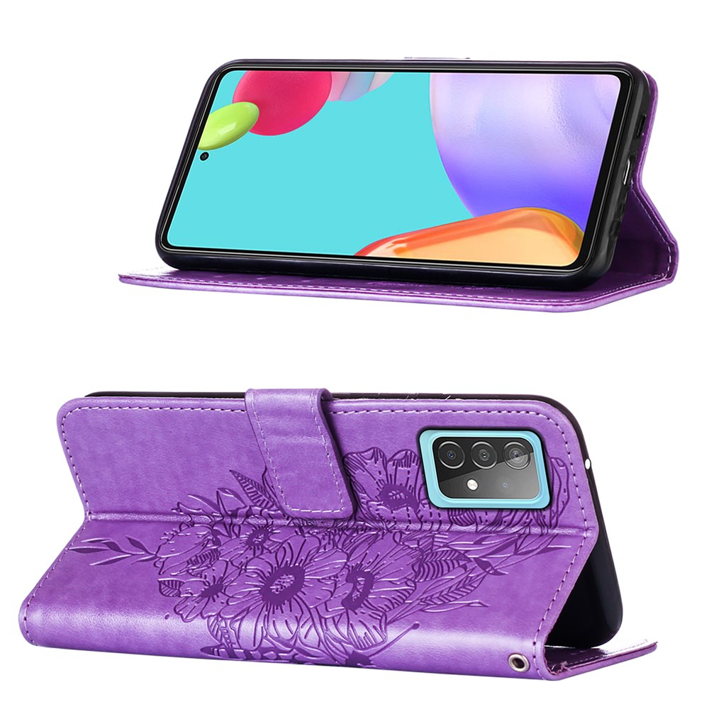 Samsung Galaxy A52s 5G / A52 (5G) / A52 Leder Tasche Flip Cover Schmetterlinge Imprint - Lila