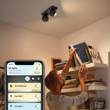 Philips Hue Buckram opbouwspot 2x5W zwart incl. switch en bluetooth