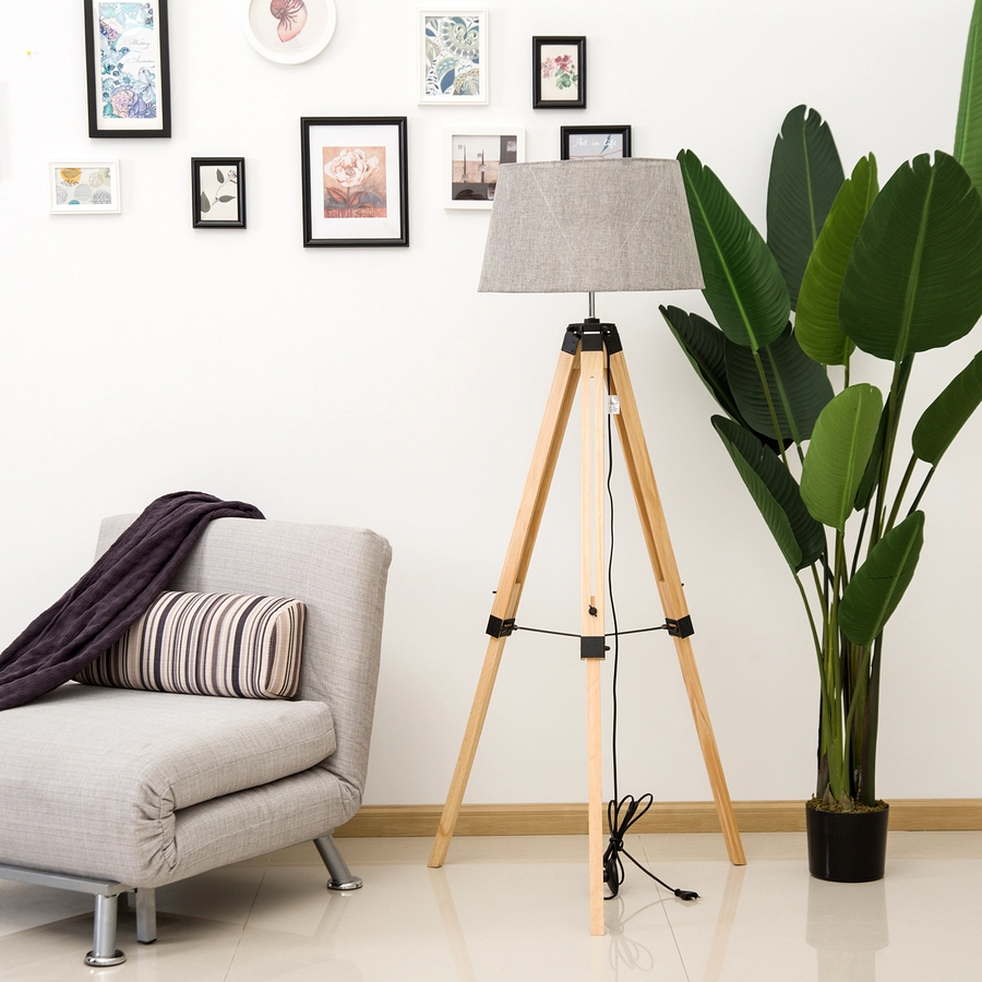 HOMCOM Stehlampe höhenverstellbar natur, grau