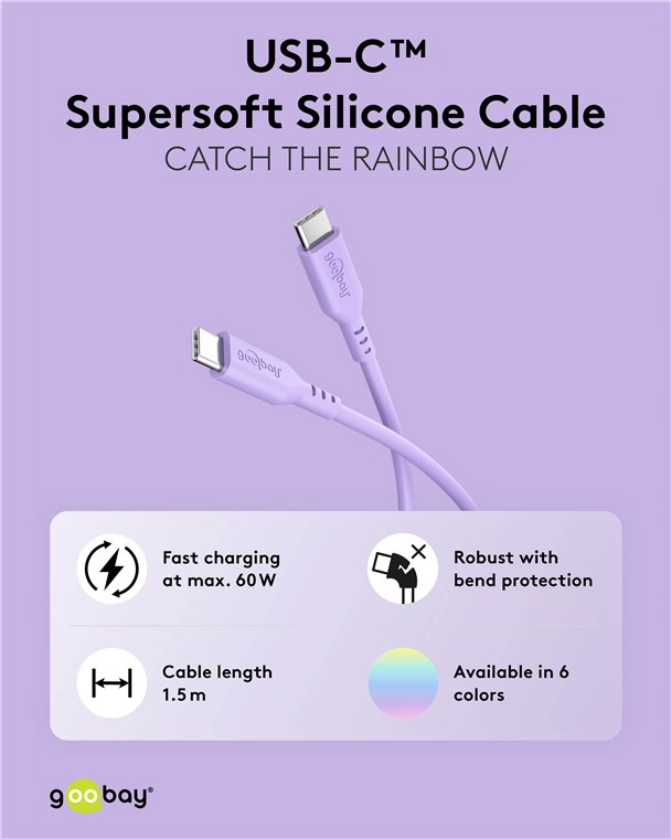 (1.5 m) 60W USB C auf USB C Silikon Ladekabel Fast Charge Datenkabel (77745) - Lila