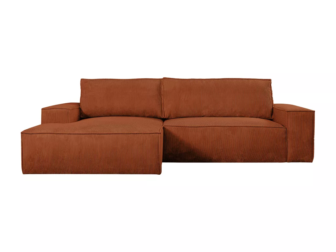 Canapé d'angle gauche convertible en velours côtelé terracotta AMELIA