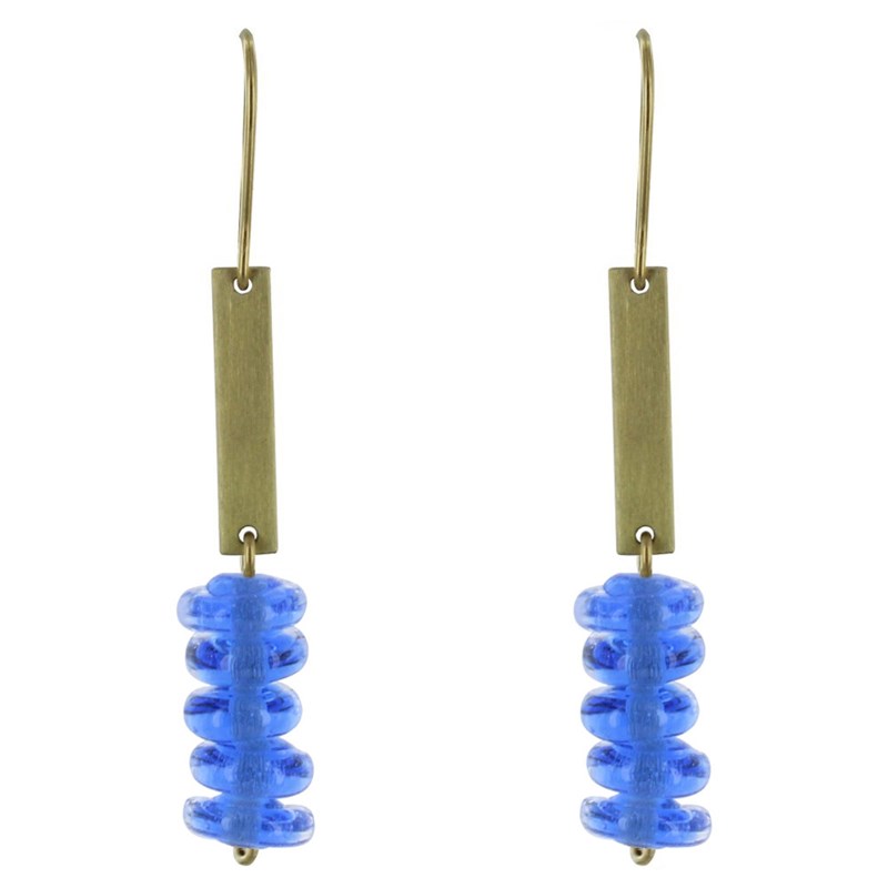 Boucles d'Oreilles Laiton Barrette et Petits Disques de Verre - Classics