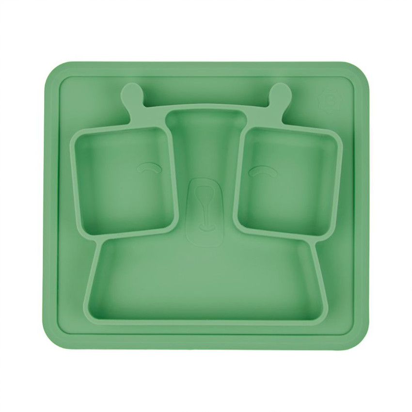 Assiette avec compartiments anti-dérapante - Vert - Ecru