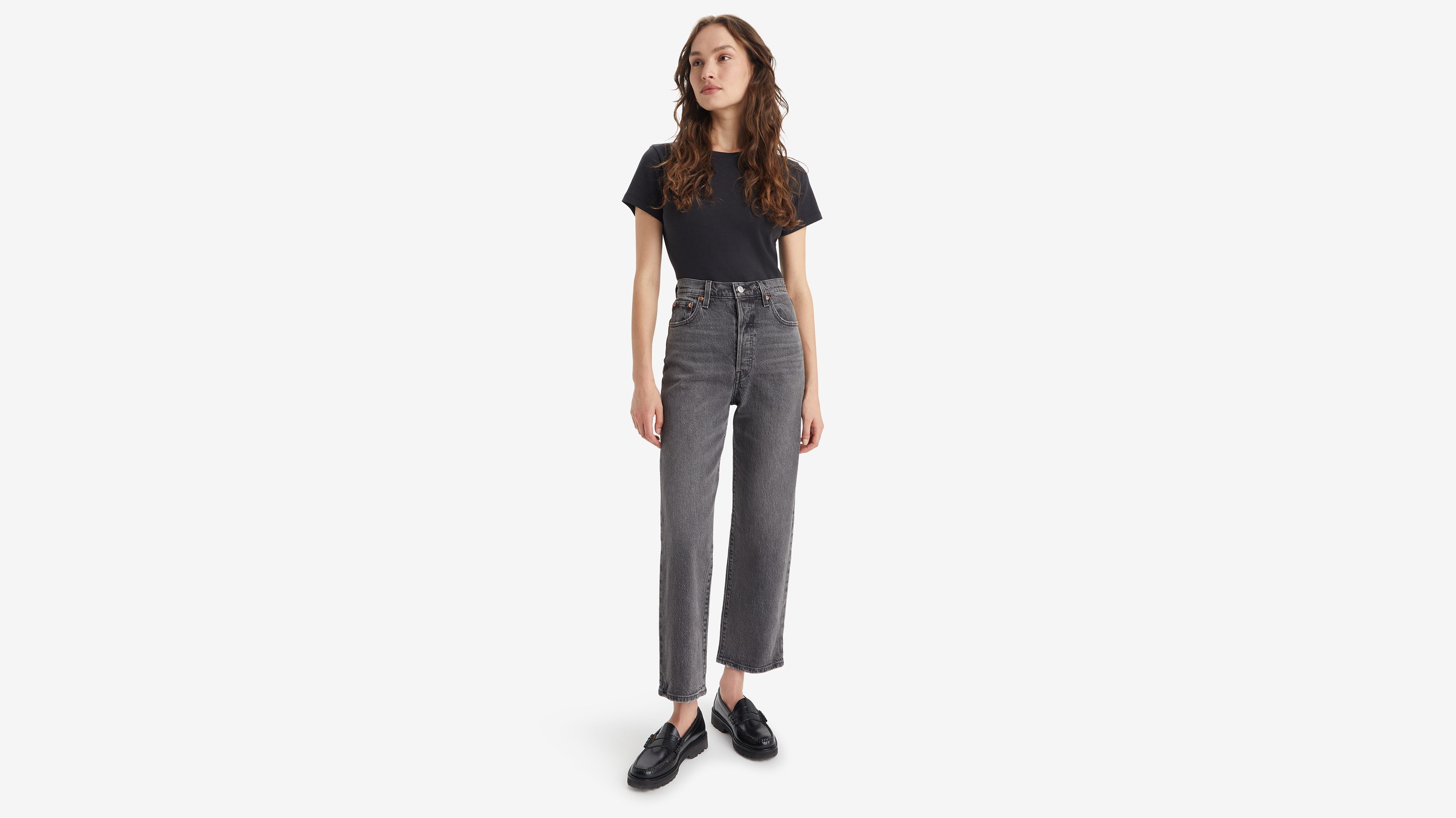 Jean Ribcage Droit Cheville - Black Worn In - Noir