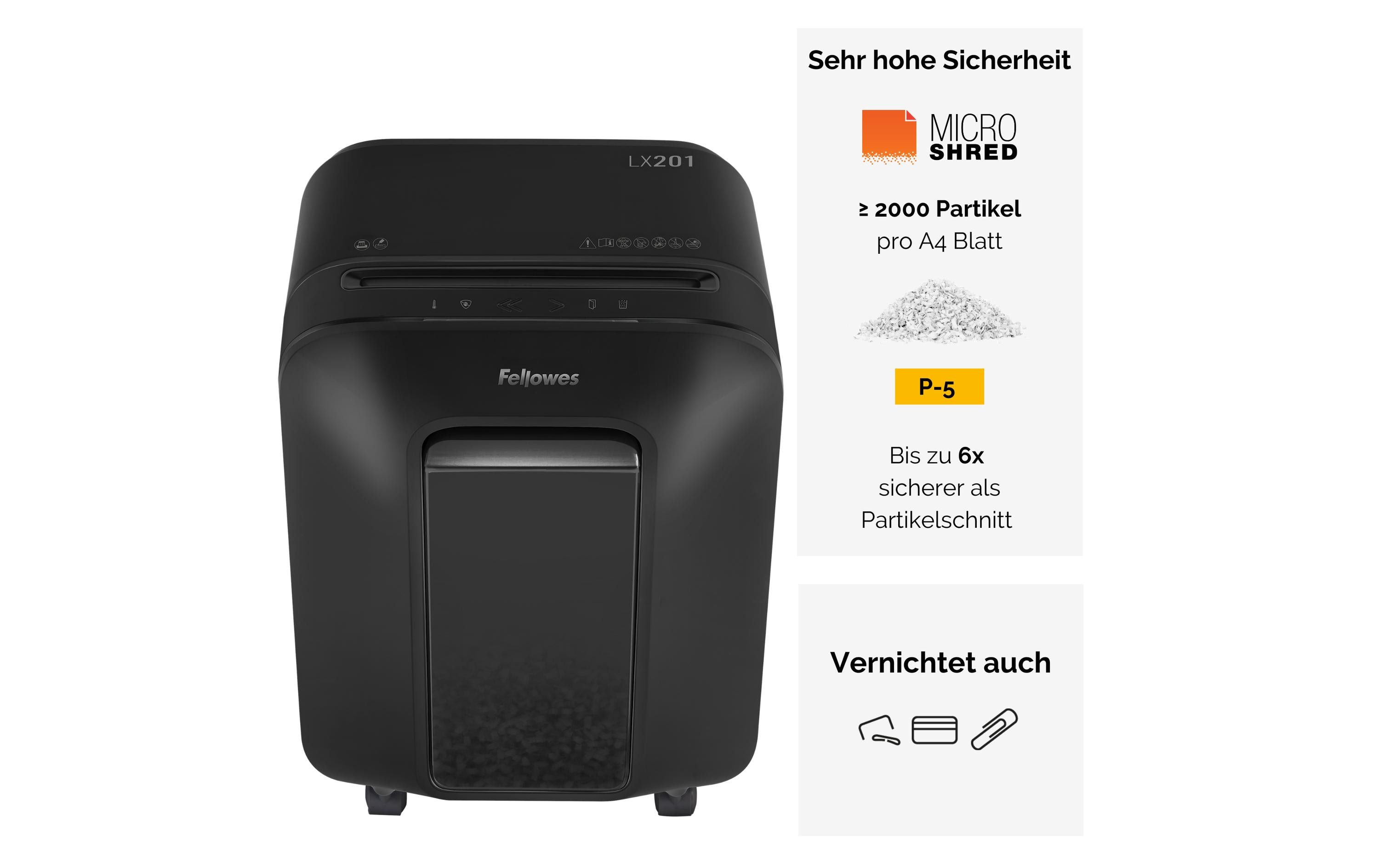 Aktenvernichter LX201 P-5, 12 Seiten, Schwarz<br>Papierschredder