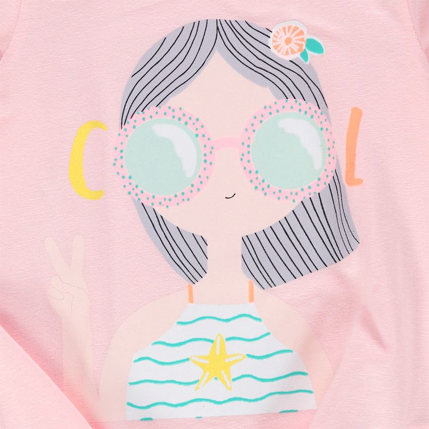 Pyjama en jersey print fille et bas étoilé - Rose