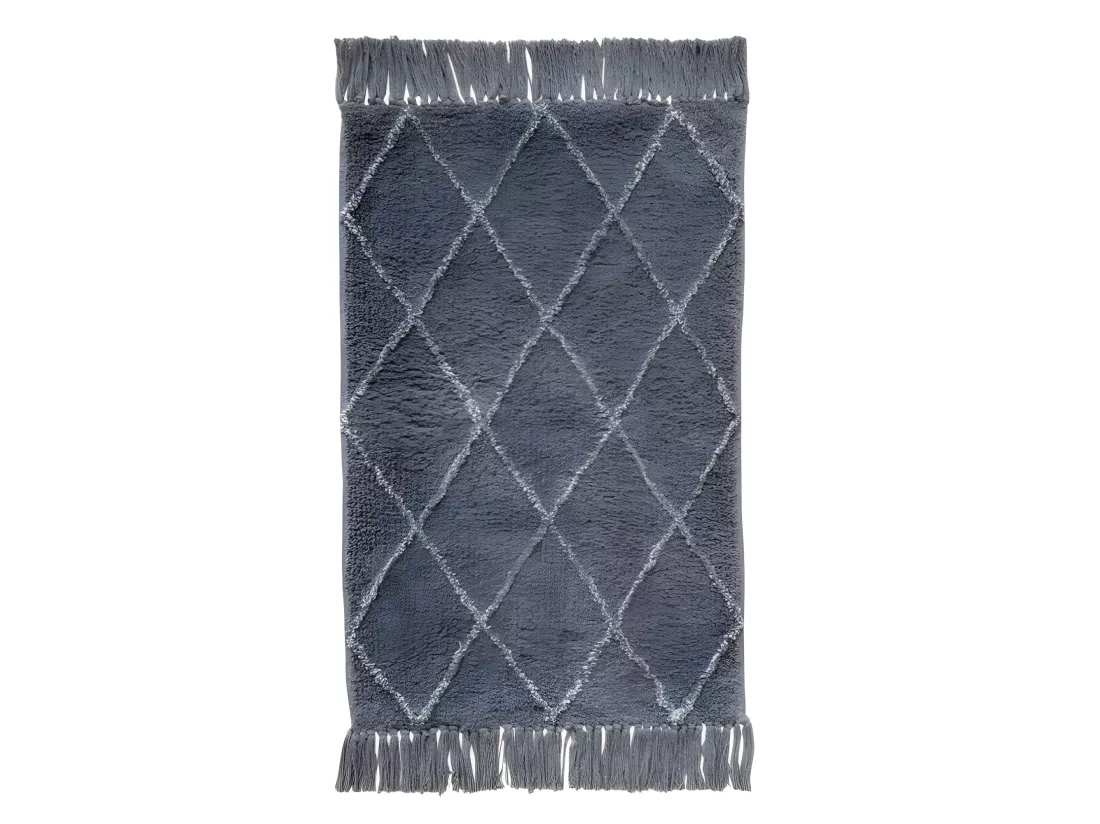 Tapis de bain 50 x 90 cm coton gris style berbère à franges - FLUFFY