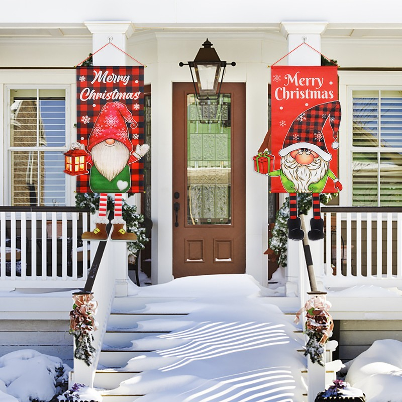 (40x110cm) Weihnachts Haustür Banner Christmas Fahne Deko Türschild - Wichtel / Geschenk