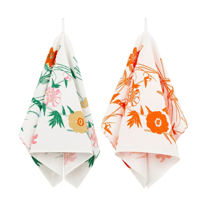 Marimekko - Puutarhakutsut Geschirrtuch, weiss / grün / orange / beige (2er-Set)
