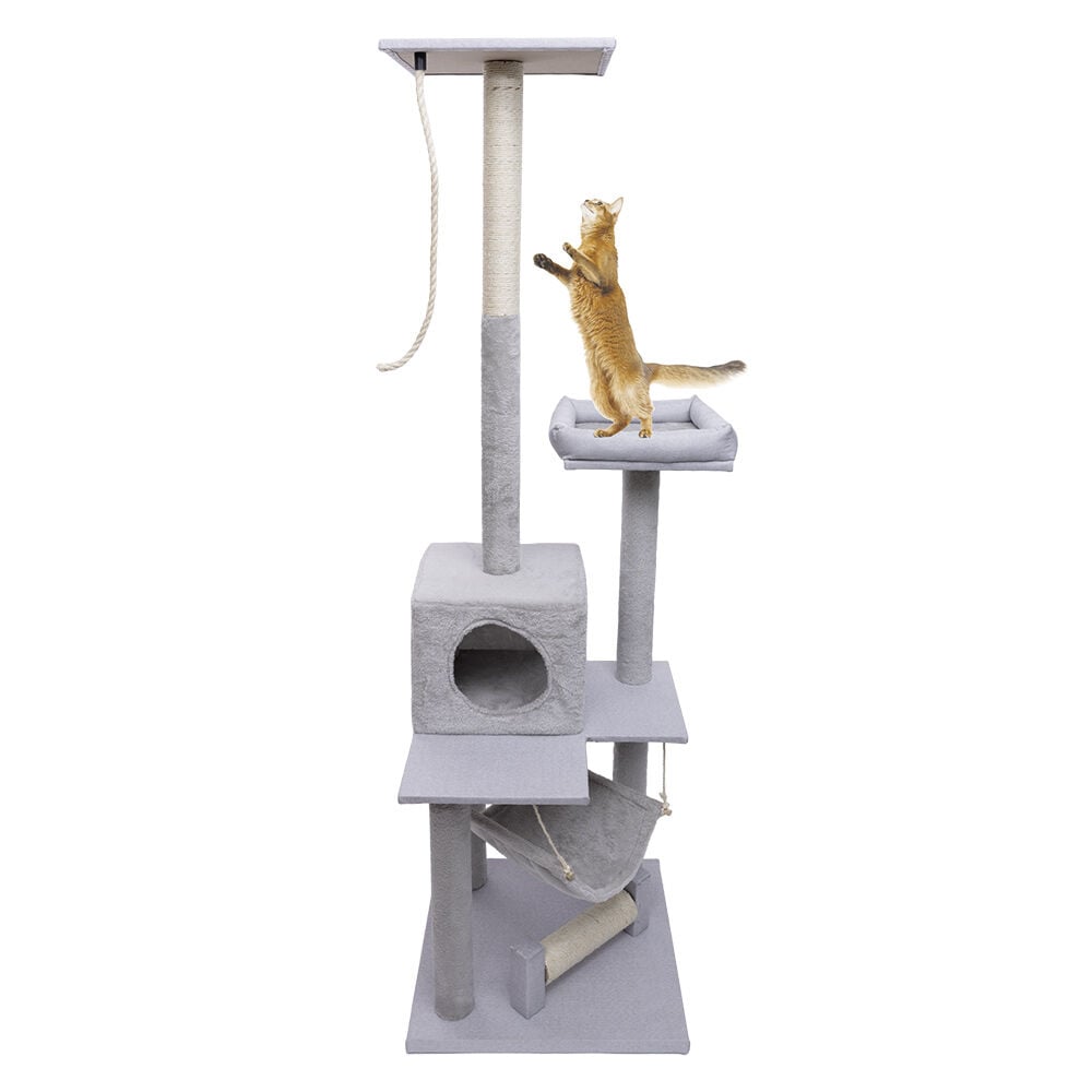 Grand arbre à chat avec corde grattoir et couchage gris L49xl49xH165cm