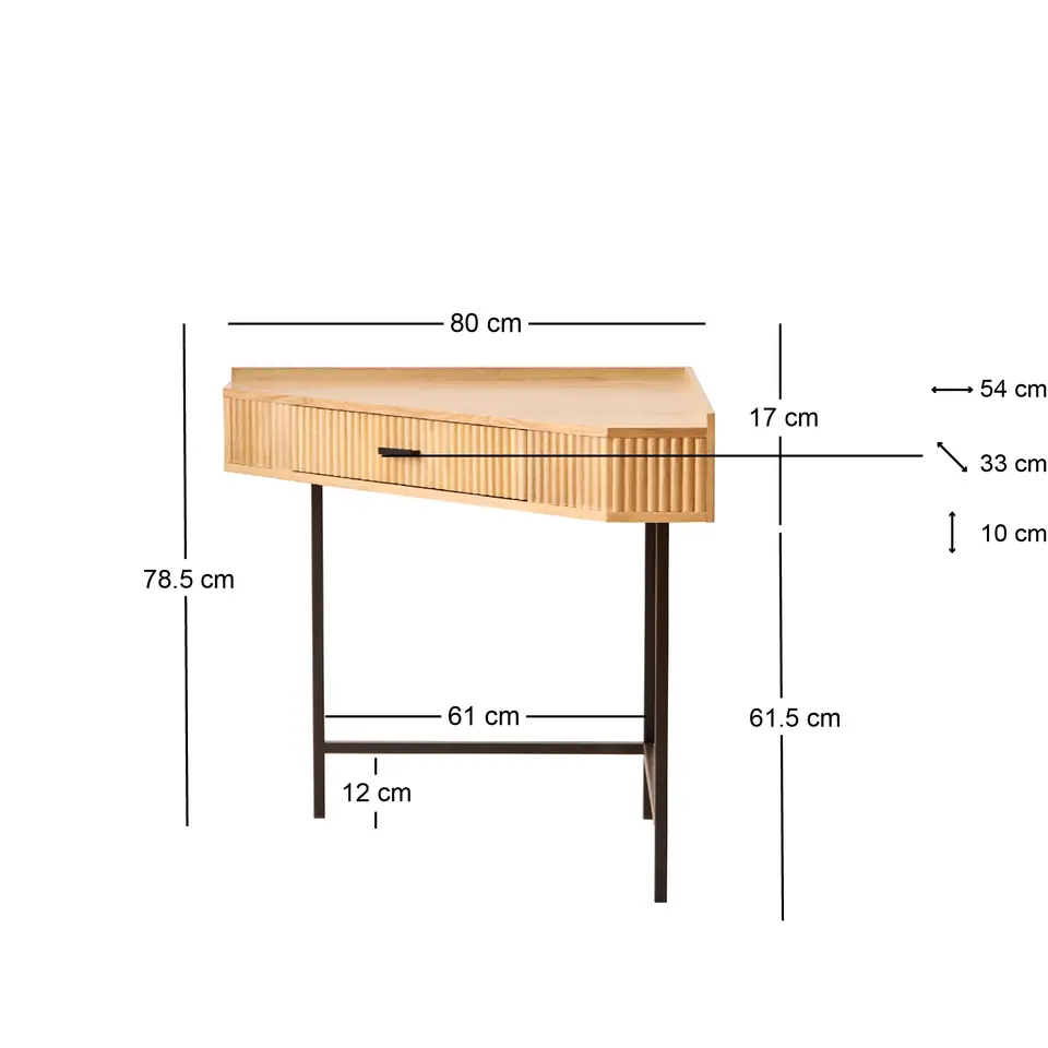 Hoekbureau van hout en metaal met 1 lade