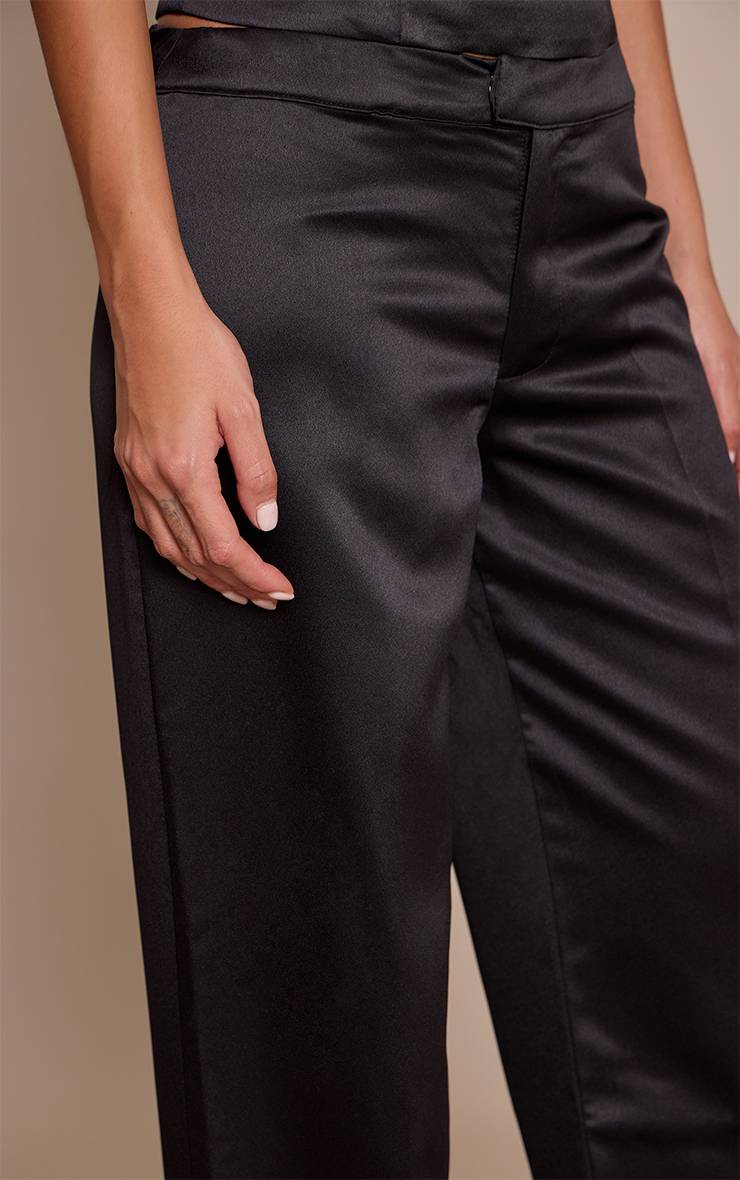 Noir Pantalon Droit Taille Basse En Satin