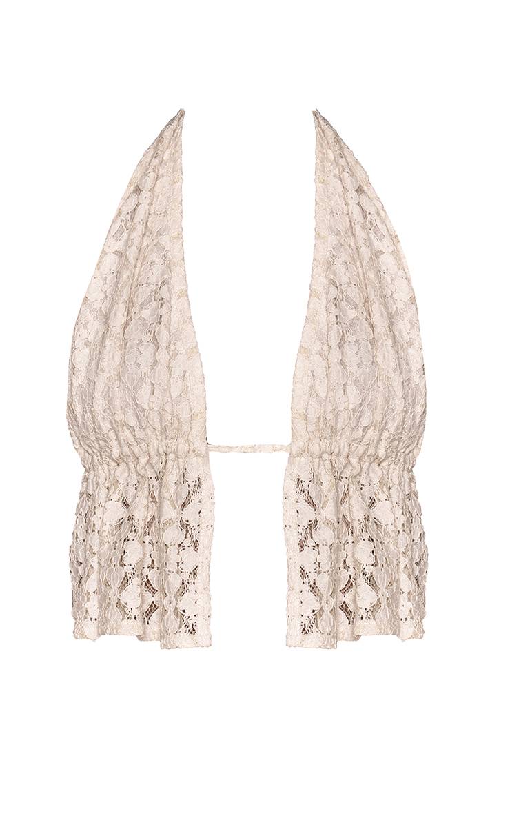 Crème Ensemble Haut Ouvert Col Licou En Dentelle Crochet