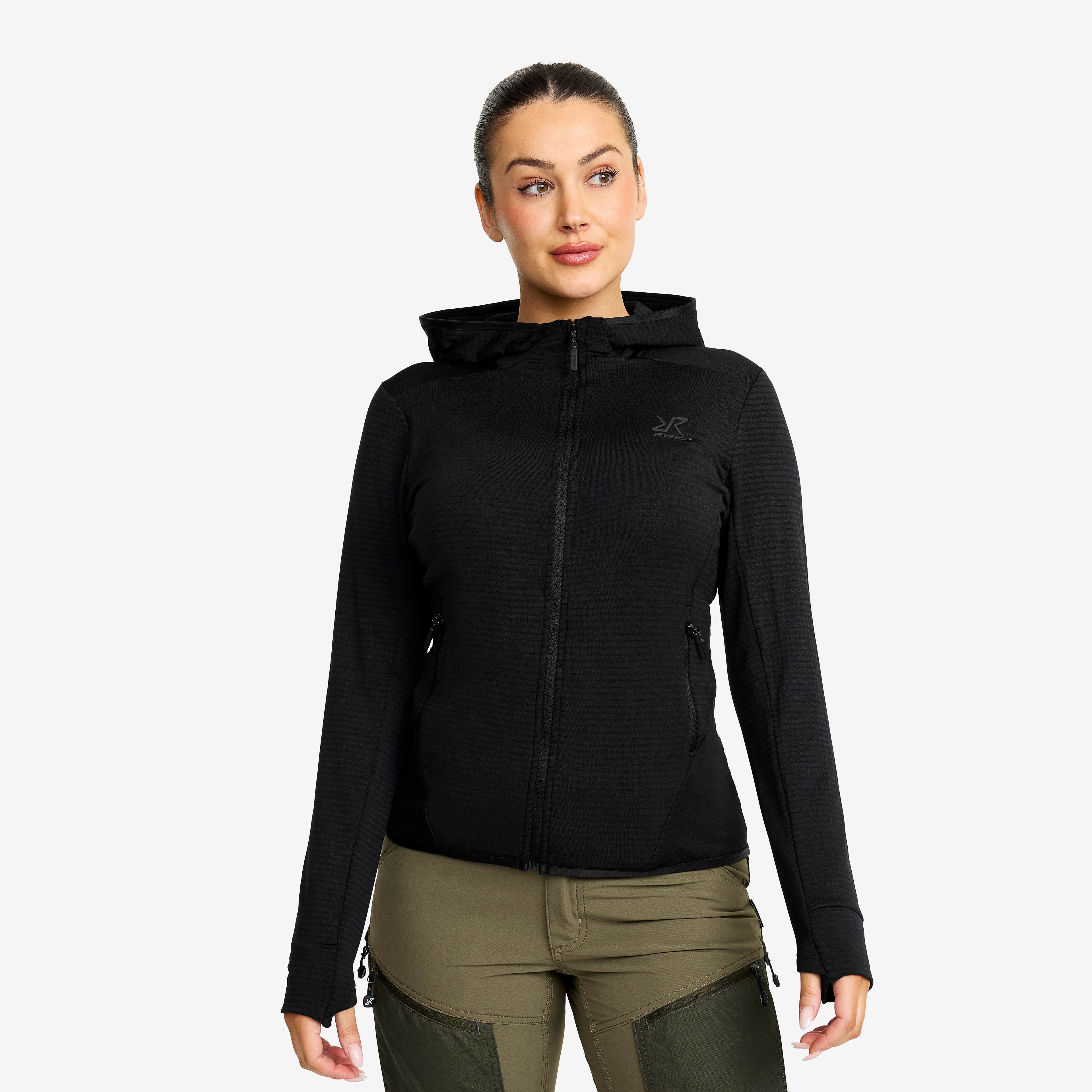 Waffle Hoodie Dame Black