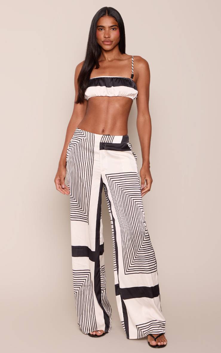 Noir Ensemble Coordonné Bralette À Rayures Satinées Imprimées