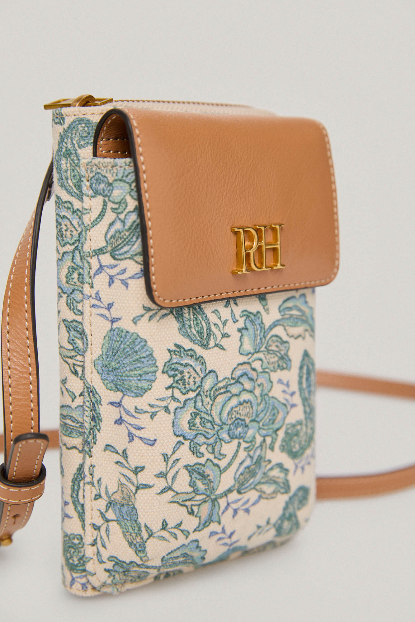 Bolsa para celular em lona e couro com estampa náutica - Azul