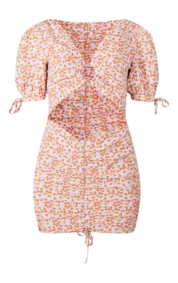 Orange Robe Moulante À Imprimé Floral En Mousseline Avec Découpes Et Détail Anneau