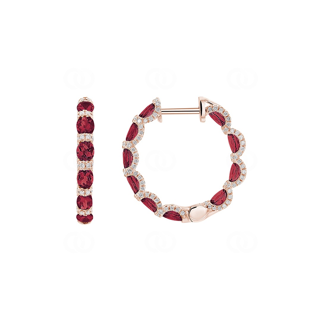 Kreolen 750/18 K Roségold mit Rubinen & Diamanten 0.67 ct H/si