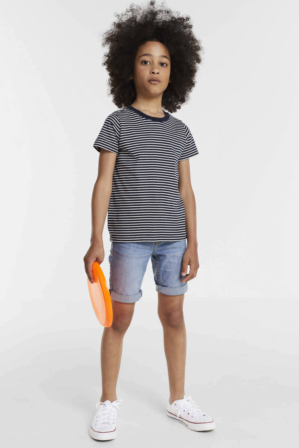 anytime gestreepte T-shirt blauw/wit