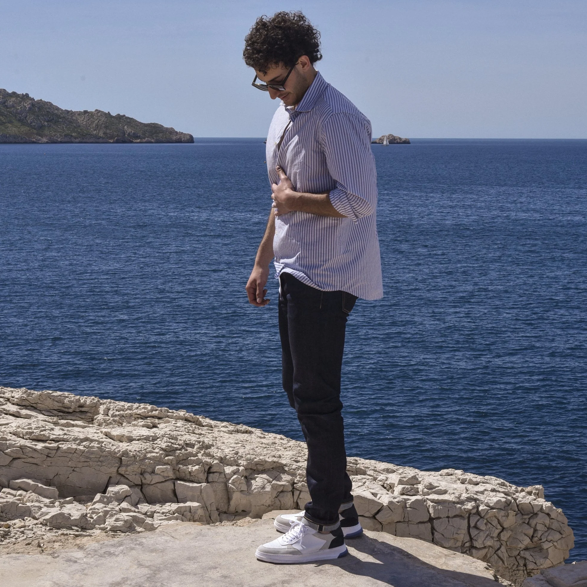 Dutone-Sneakers / Basket en cuir Bleu Blanc