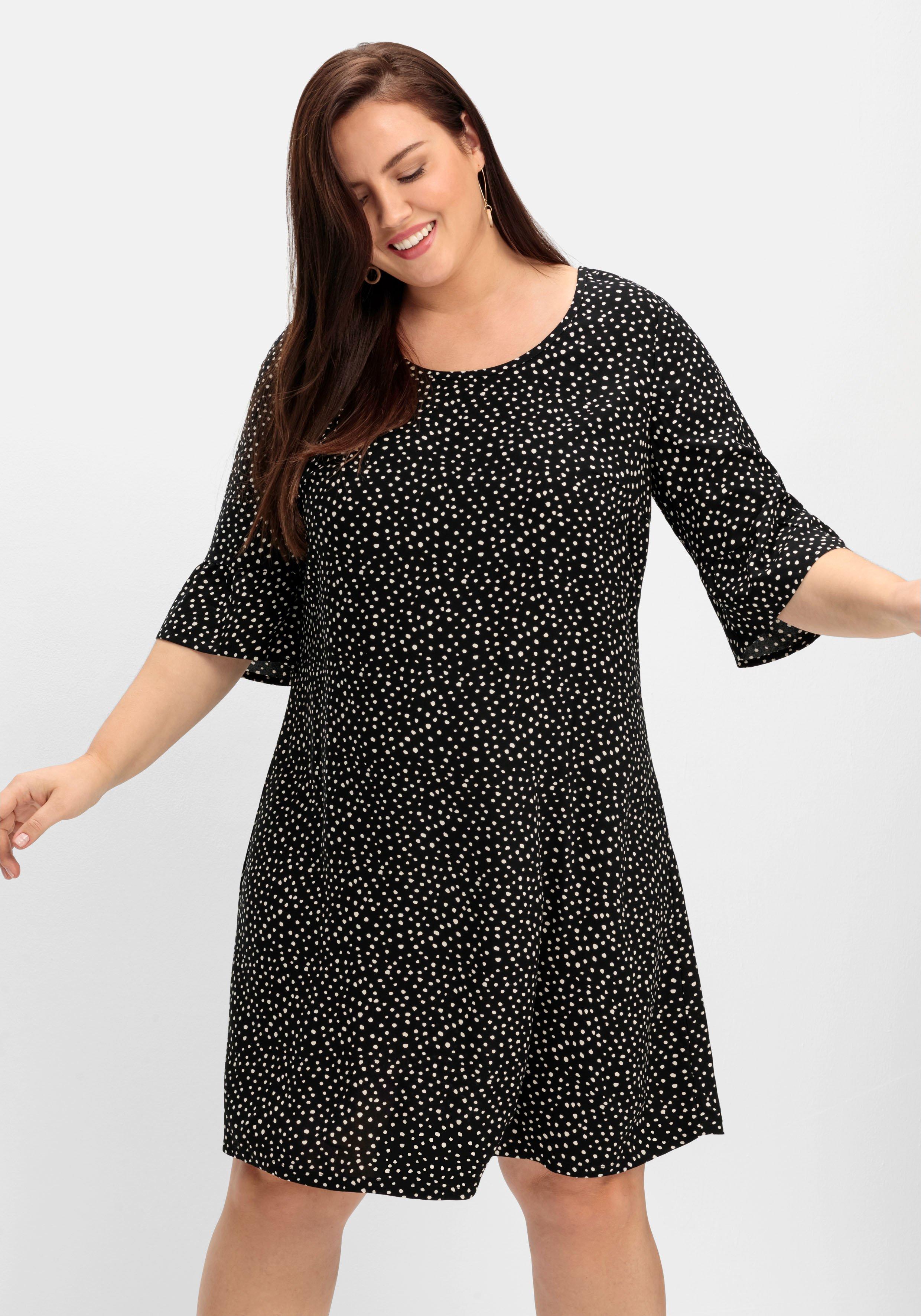 Kurzes Kleid mit 3/4-Arm und Pünktchendruck