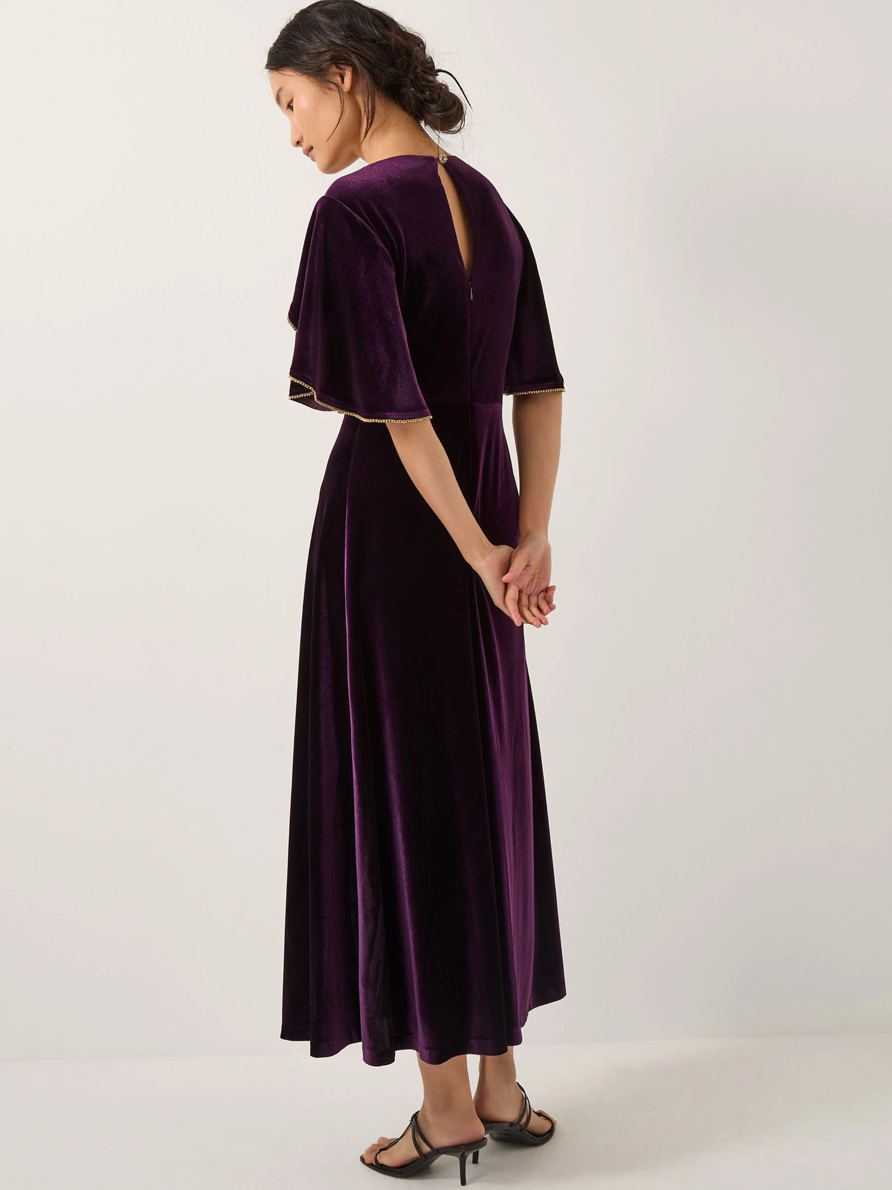 Paars - Monsoon Cecelia Velvet Cape Midi Dress