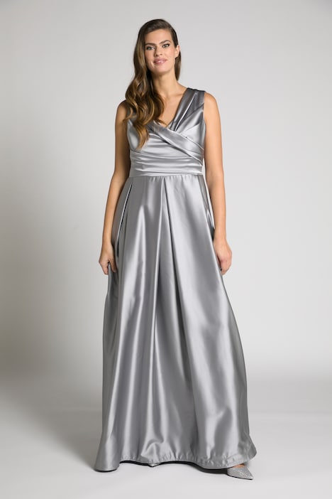 Abendkleid, drapiert, A-Linie, V-Ausschnitt, ärmellos