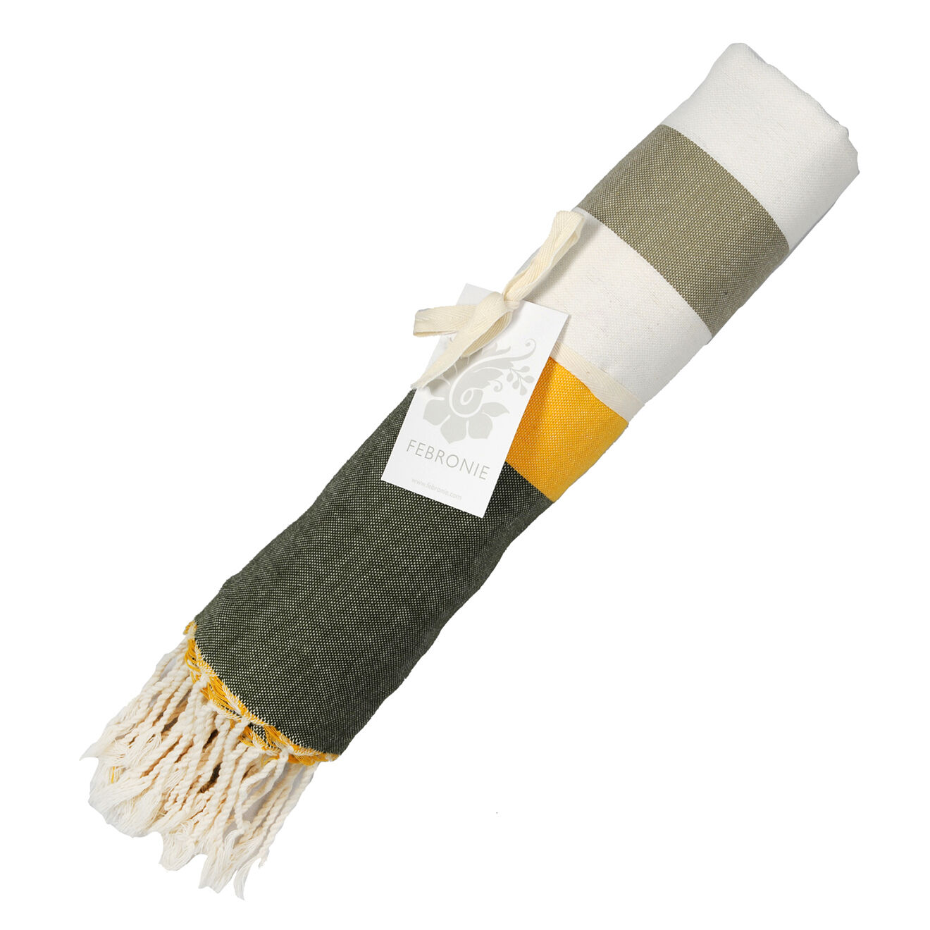 Febronie Fouta Arcachon taupe/blanc/jaune - 100x200 cm