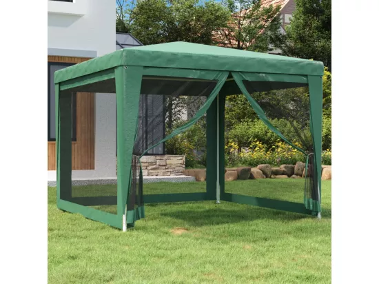 Tente de fête avec 4 parois latérales en maille Vert 3x3 m PEHD