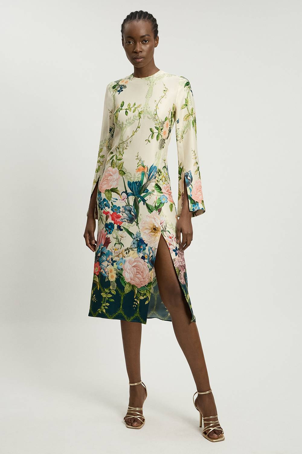 KarenMillen Robe Longue Fluide En Crêpe Satiné De Viscose À Imprimé Fleuri