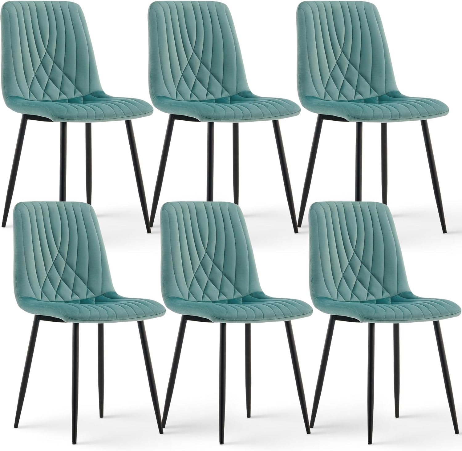 CLIPOP Samt Küchenstühle, Esszimmerstühle Polsterstuhl Wohnzimmerstuhl, Sitzfläche mit Rückenlehne und Metallbeine (Samt Grün, 6er Set)