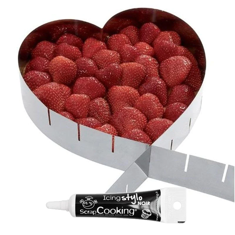 Cadre à pâtisserie extensible coeur + Stylo glaçage noir Youdoit