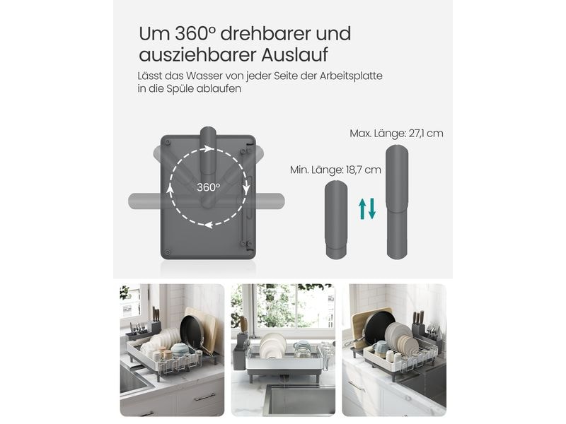 Songmics Abtropfgestell Grey Geschirr-Abtropfständer mit Haltern für Besteck