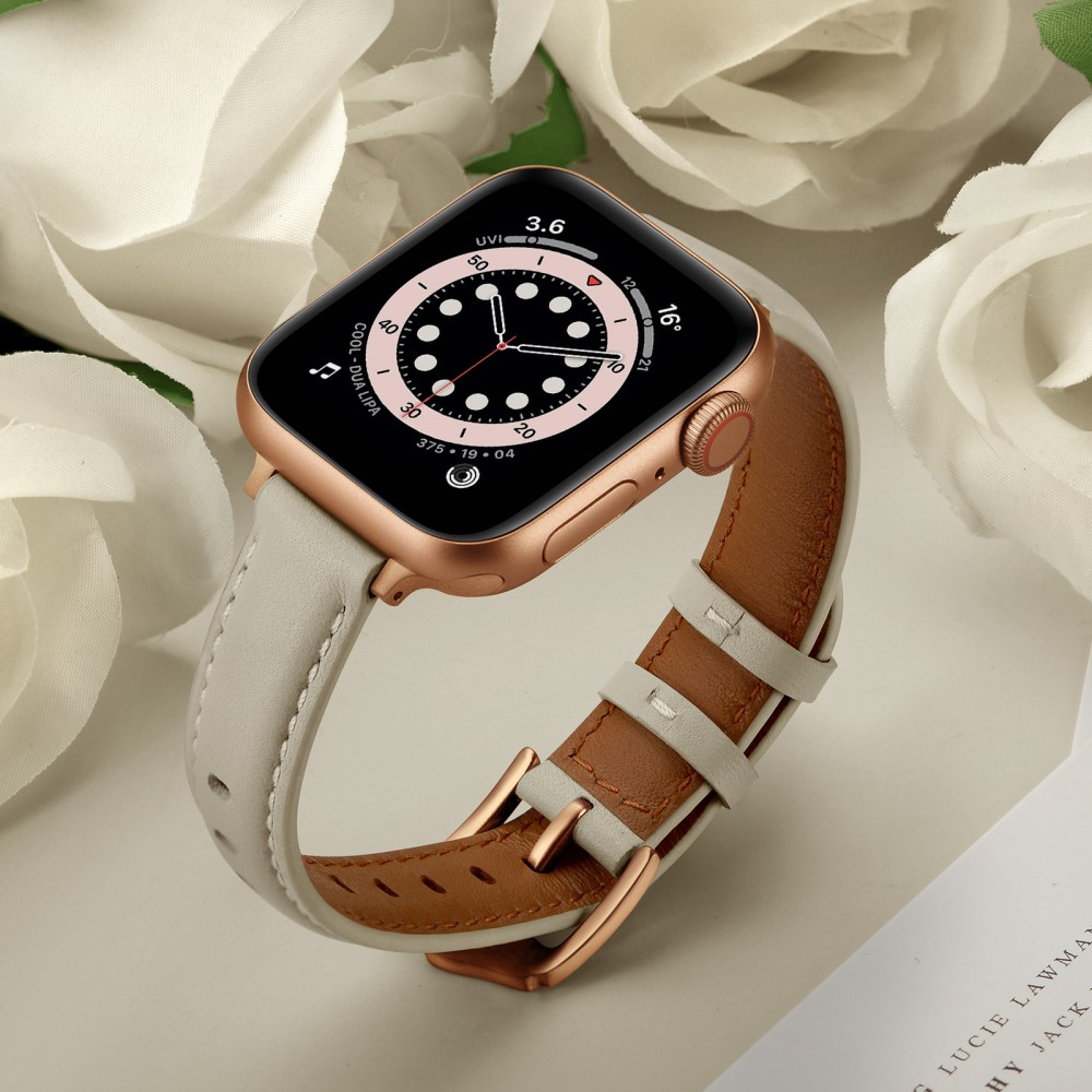 Apple Watch (42/41/40/38 mm) Echtleder Ersatz Armband mit Dornschliesse (Gelenkumfang 156-221 mm) - Beige / Roségold