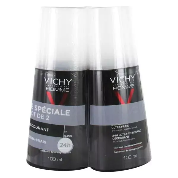 Desodorante Spray Vichy Men's 24h Ultra-Fresh, Pacote com 2 x 100ml