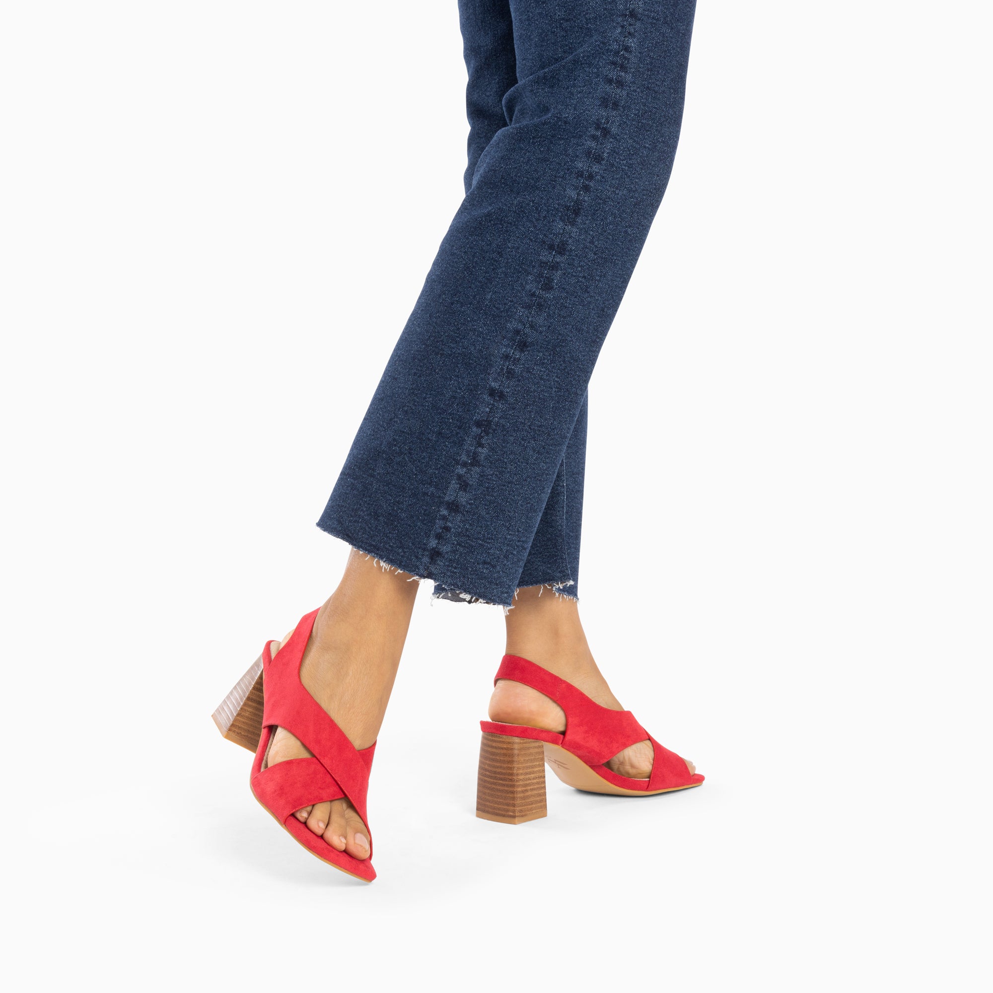 Sandales à talon, Compensées-Sandales Maxinne framboise à brides croisées et talon haut