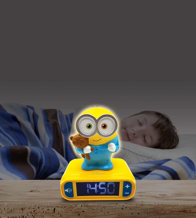 Vækkeur med natlys 3D-design Minions og lydeffekter