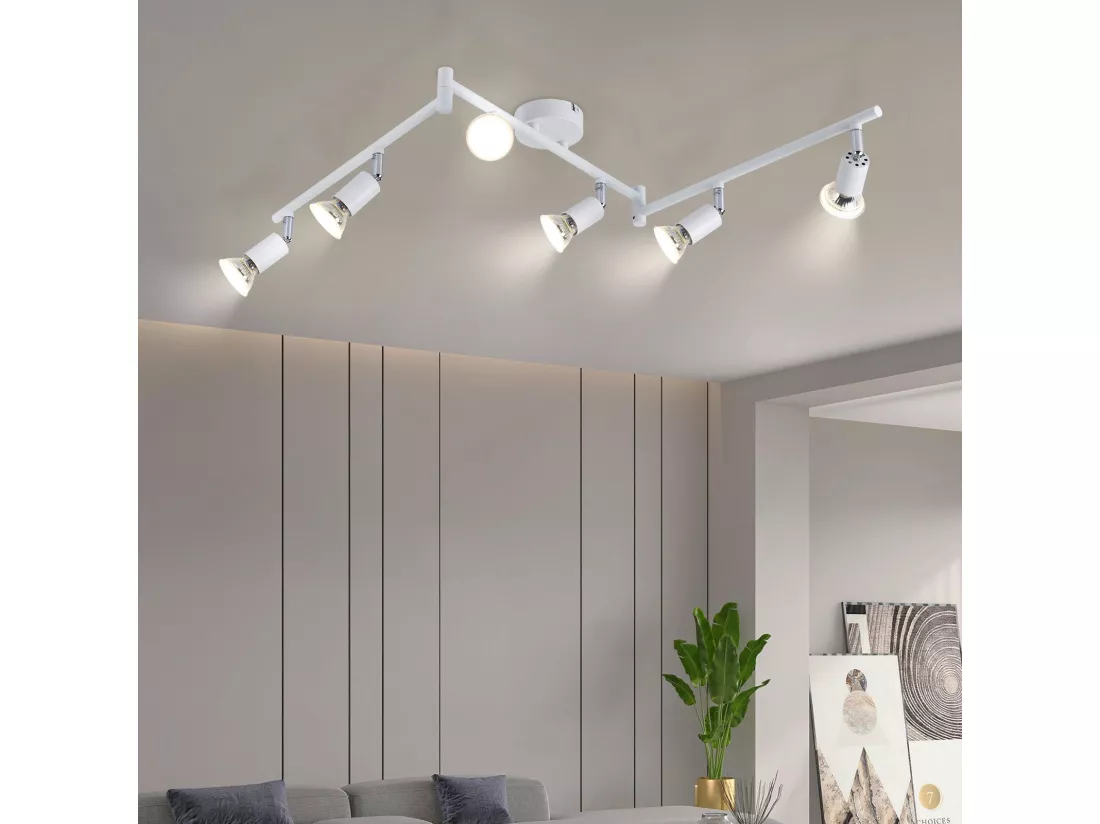 NETTLIFE Plafonnier LED 6 spots GU10 - Spot de Plafond Lampe de Plafond Moderne Intérieur Blanc pour Salon Salle de Bain Cuisine Bureau