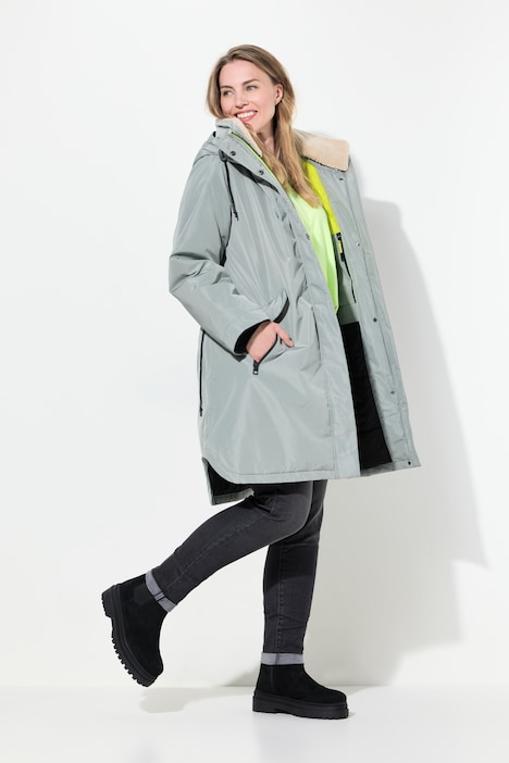 Lange Funktionsjacke, Kapuze, 2-Wege-Zipper