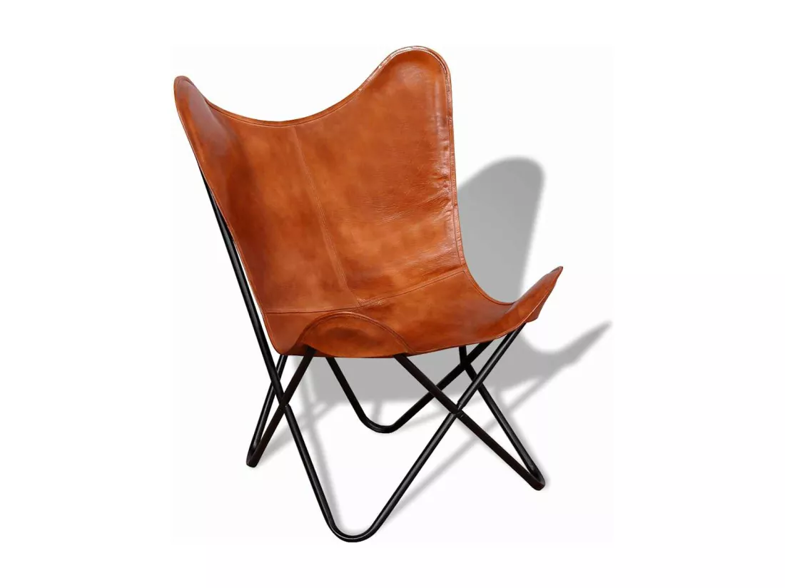 Chaise papillon Marron Cuir véritable