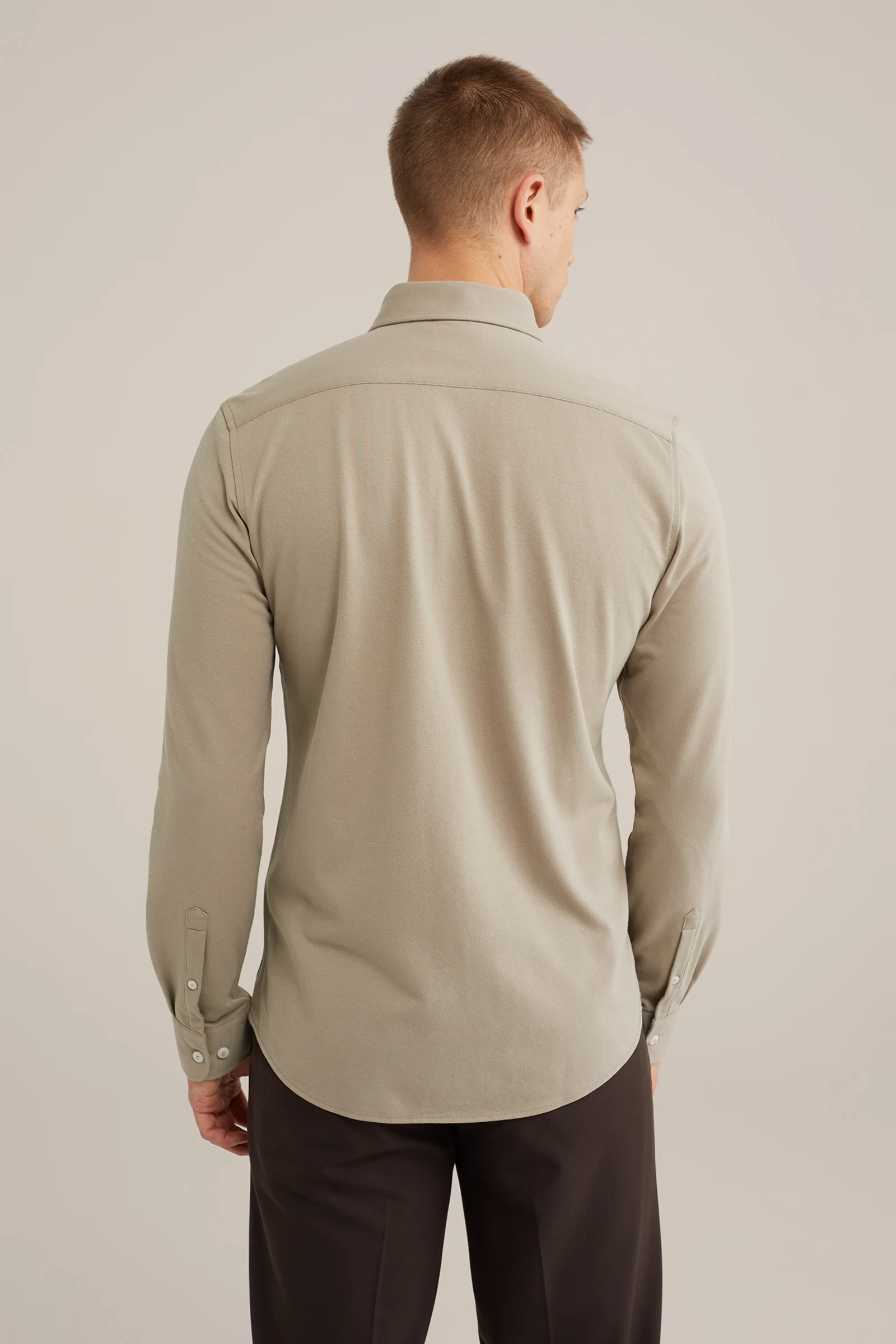 piquéjersey overhemd met stretch Fundamentals Grijsgroen