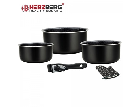 HERZBERG - HG-8051: Cocotte en Terre Cuite Revêtue de Marbre, 5 Pièces...