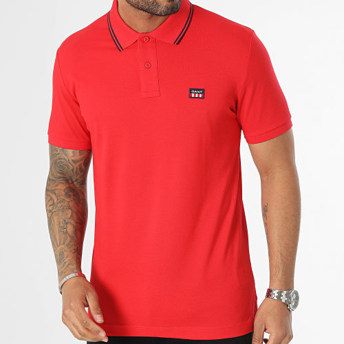 Polo Manches Courtes Contrast Collar Pique Rouge
