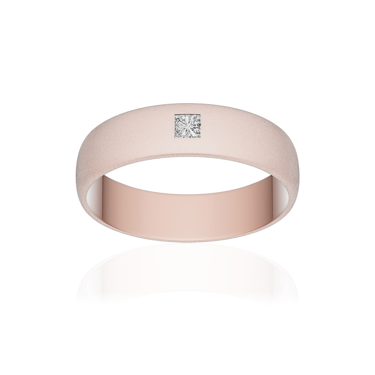 Alliance or 375 rose sablé demi-jonc 5mm diamant princesse