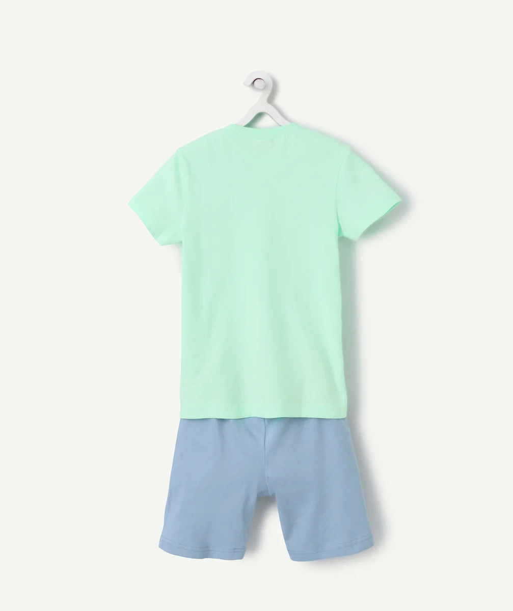 pyjama garçon en fibres recyclés vert fluo et bleu motif été