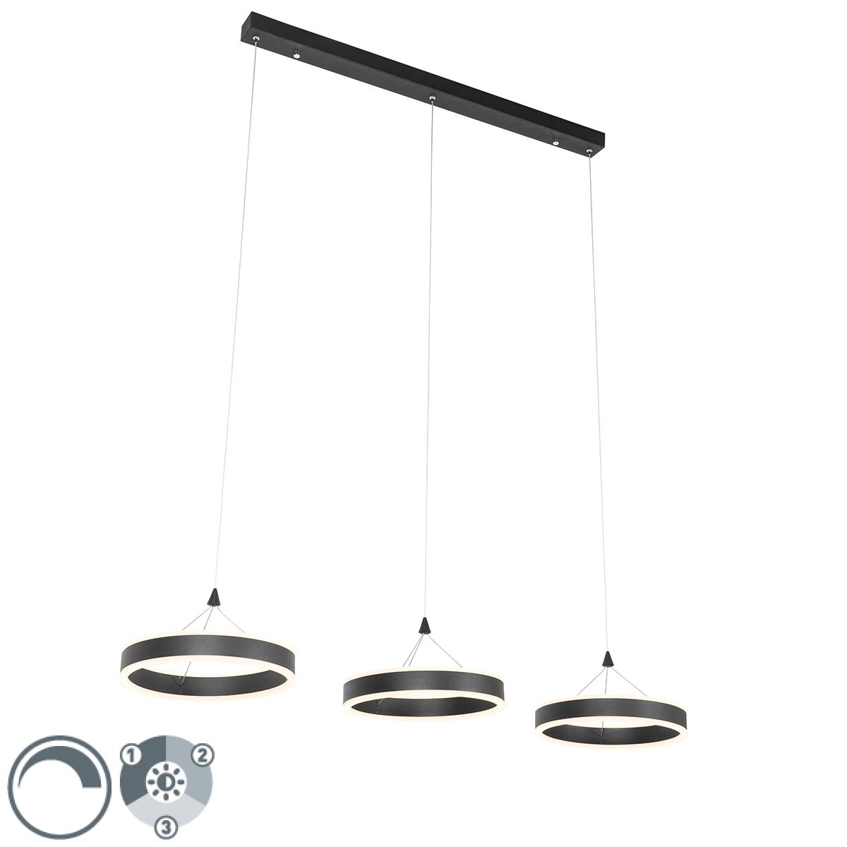 Hanglamp zwart langwerpig incl. LED 3-staps dimbaar 3-lichts - Lyani