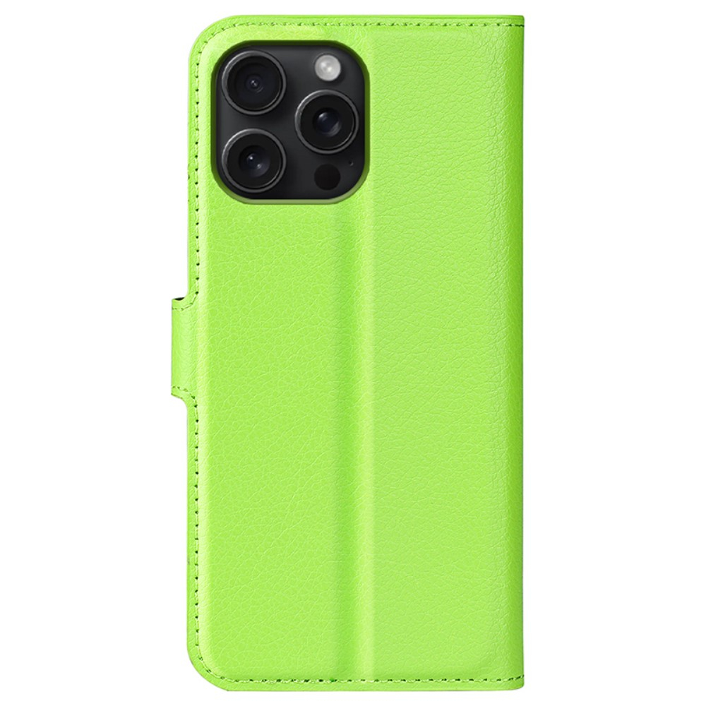 iPhone 16 Pro Leder Tasche Flip Cover Litchi Look - Grün
