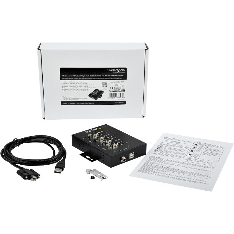 StarTech.com Hub Série 4 Ports USB vers RS232/RS485/RS422 - Convertisseur Industriel USB 2.0 vers DB9 - IP30 - Hub Série Métallique Montable sur Rail DIN - Protection ESD 15kV