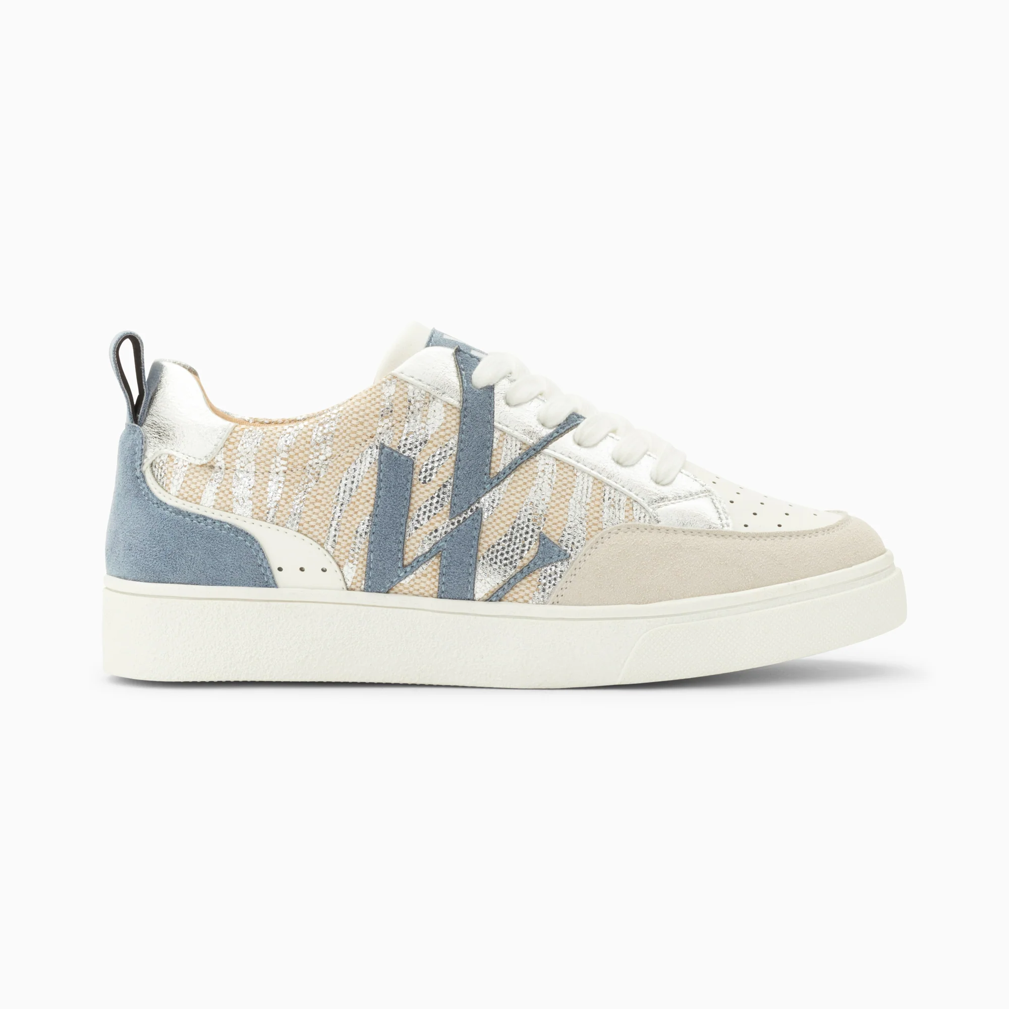Sneakers-Baskets monogramme Joyce argent zébré et bleu-gris