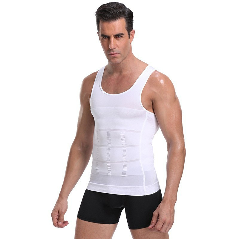 (Gr. XL) Herren Body Former Shapewear Tanktop Bauchweg Unterwäsche - Weiss